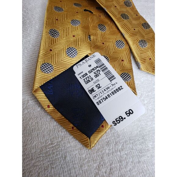 Jos A Bank 100% Silk Tie Gold Small Red Dots Black/White Circles NWT Executive - Picture 3 of 6